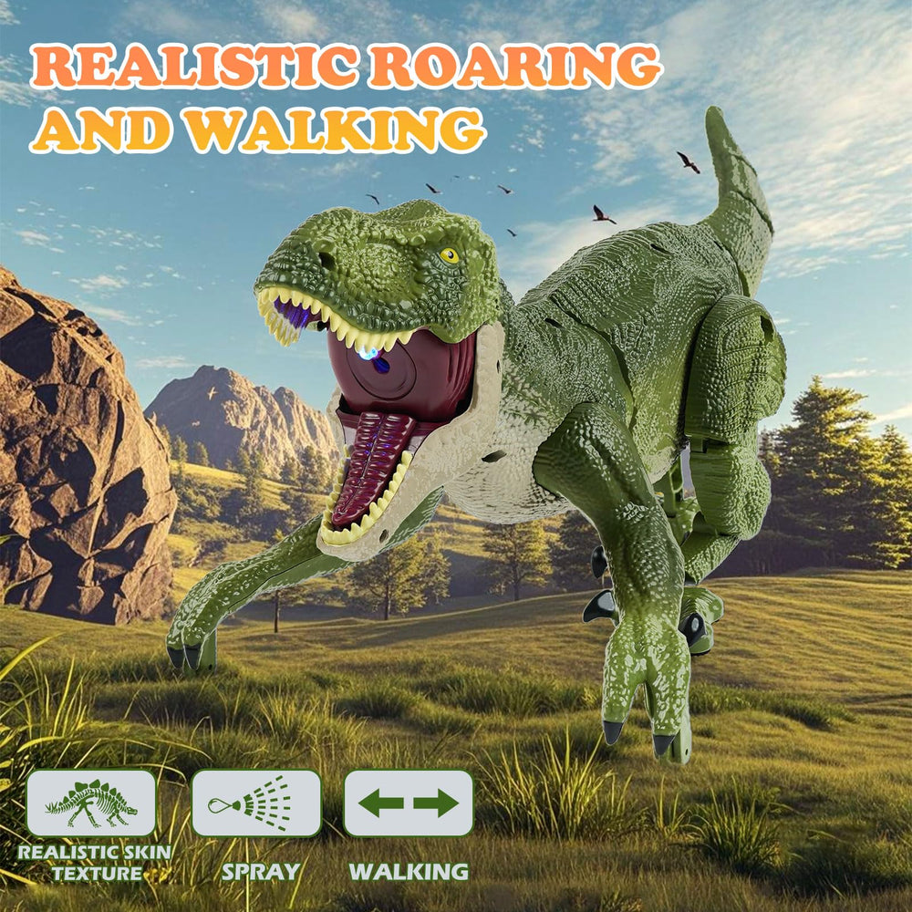 ToyFuntasy RC dinosaur roars with lifelike tail wag for pretend adventures.