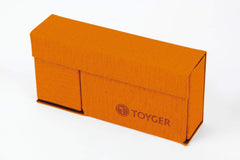 TOYGER DeckSlimmer orange deck box closed, portable for travel and games.