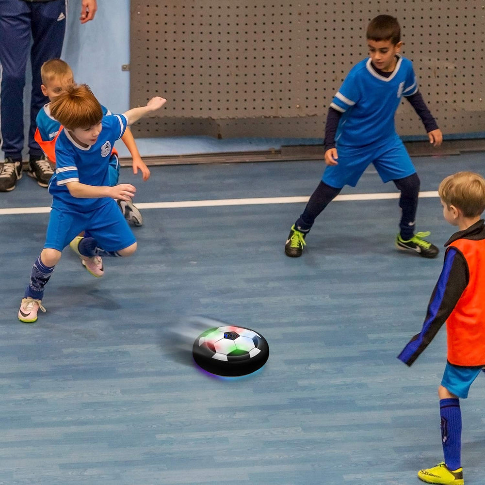 Toyk LED hover soccer ball showing easy battery access for quick setup
