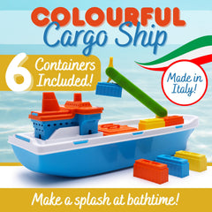 Toyland cargo ship crane in action lifting containers for pretend logistics