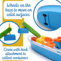 Toyland cargo ship showing movable doors for interactive opening and closing