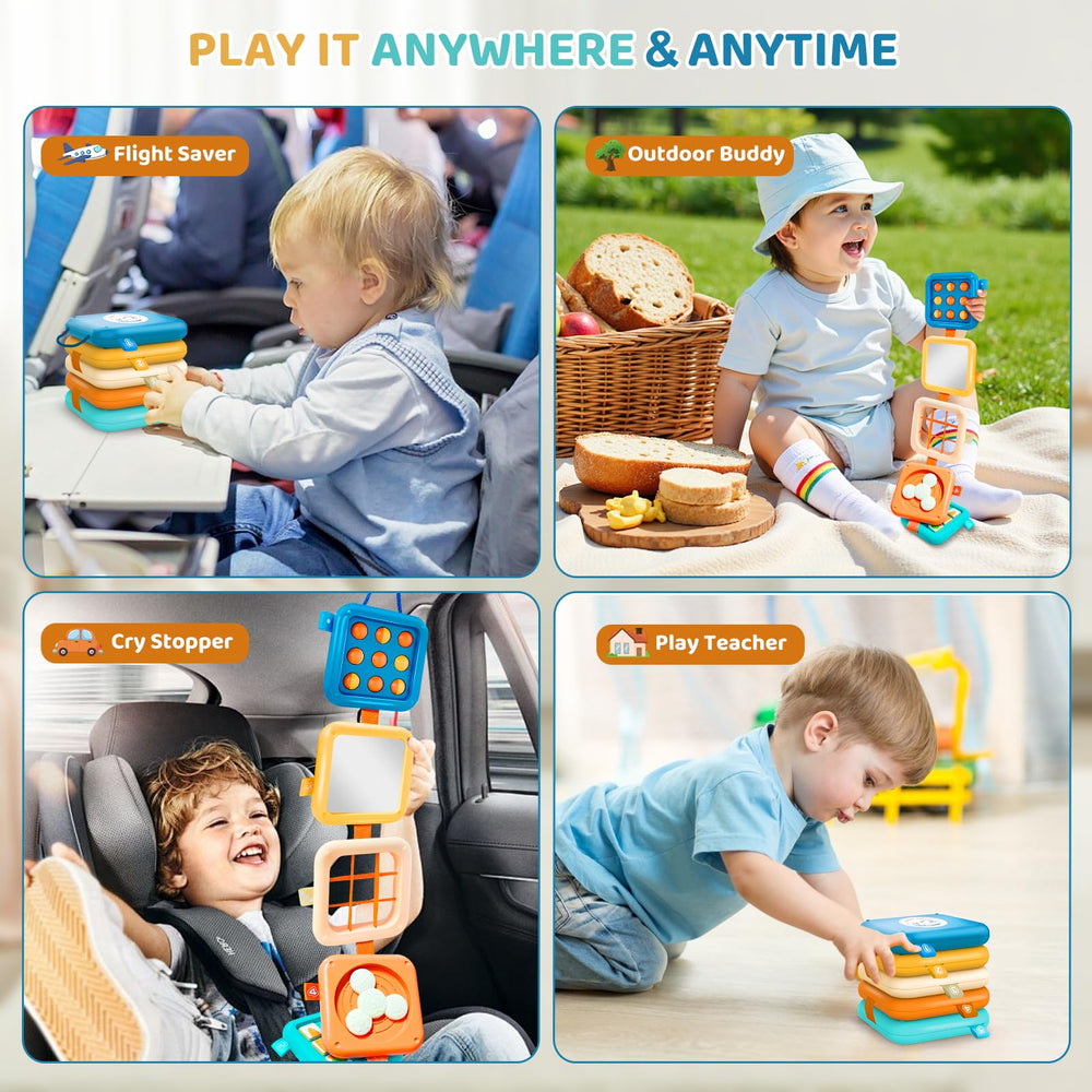 Toylfort car-seat activity board keeps toddlers engaged during rides without screens.