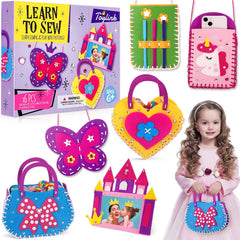 Toylink First Sewing Kit for Kids shows beginner purses, sparks creativity and fine-motor skills.