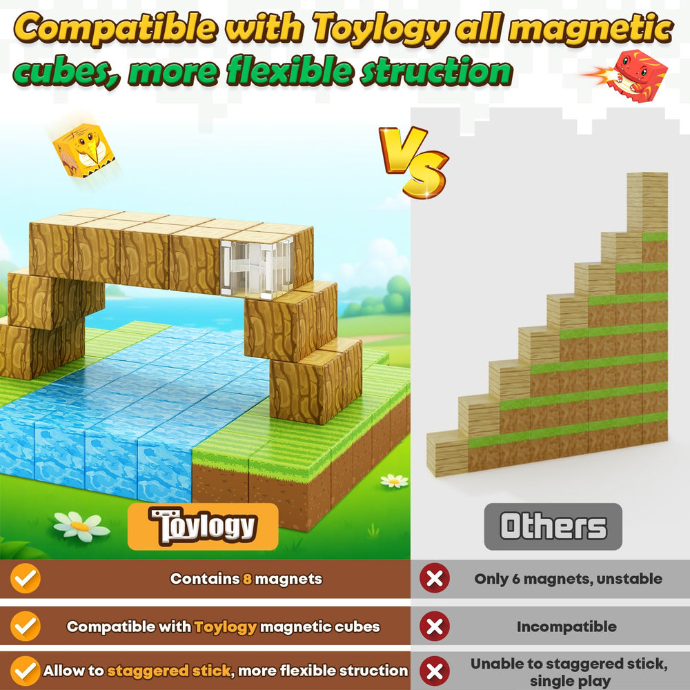 Toylogy blocks with rounded edges ensure safe hands during construction.