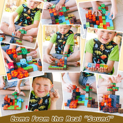 Toylogy dinosaur magnet blocks close-up showing vibrant textures