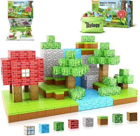 Toylogy large magnetic blocks build a forest castle for engaging STEM play