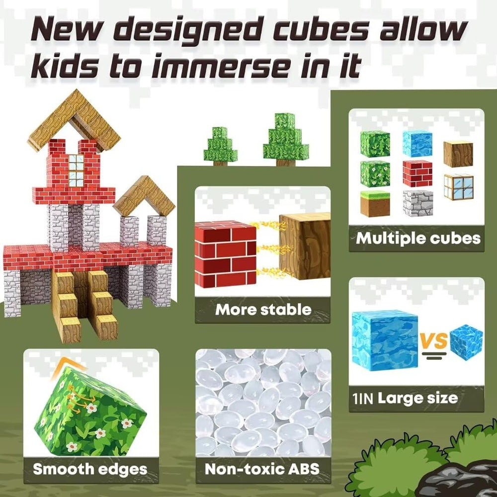 Toylogy magnetic blocks create a forest parking lot for tiny cars