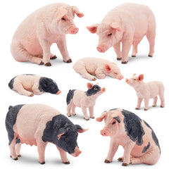 Toymany 8pcs realistic pig figurines set with hand-painted details for lifelike play