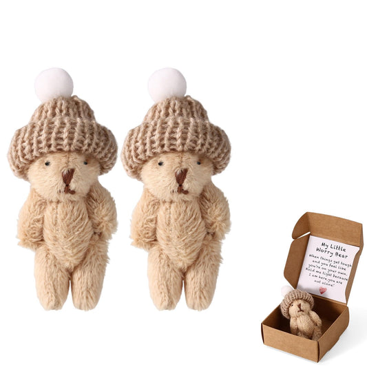 TOYMIS little worry bear in a box with hat adds desk-ready cheer