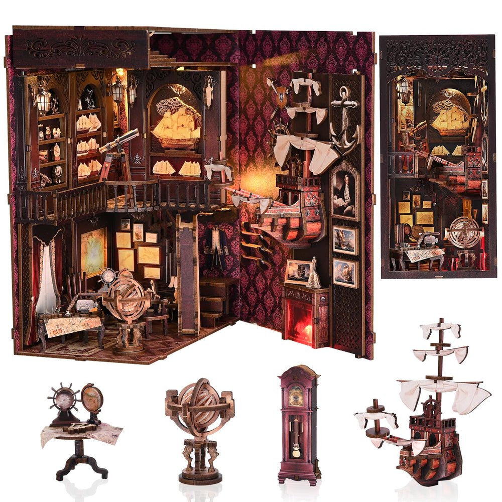 TOYQI Book Nook Kit diorama detail for an engaging shelf display.