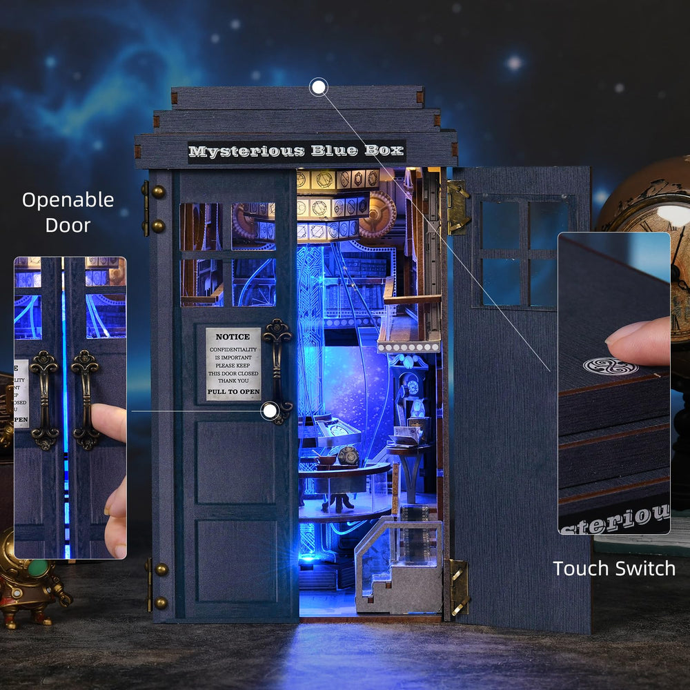 TOYQI Book Nook Kit LED lighting highlights details and creates warm ambience.