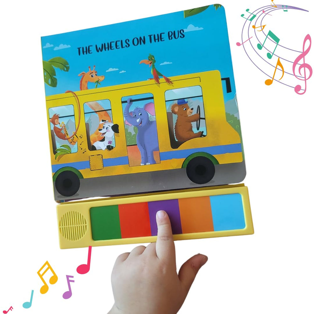 Toys and Love Wheels on the Bus button-play, colorful interactive sounds for toddlers.