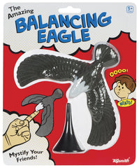 Toysmith Balancing Eagle on the included stand supports tabletop balancing.