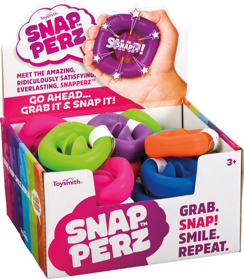 Toysmith Snapperz palm-squeeze action delivers satisfying pops for focus and stress relief.