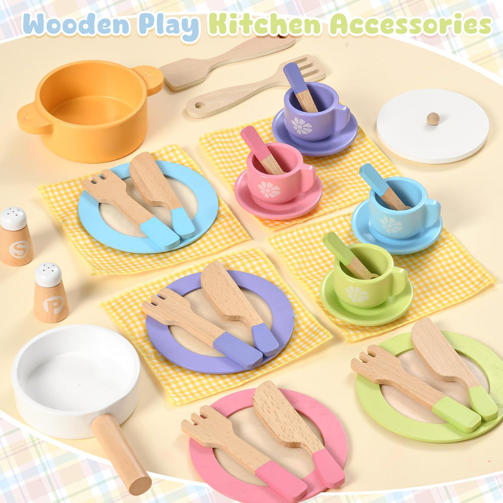 Toyssa wooden clean-up dishes keep playtime tidy.