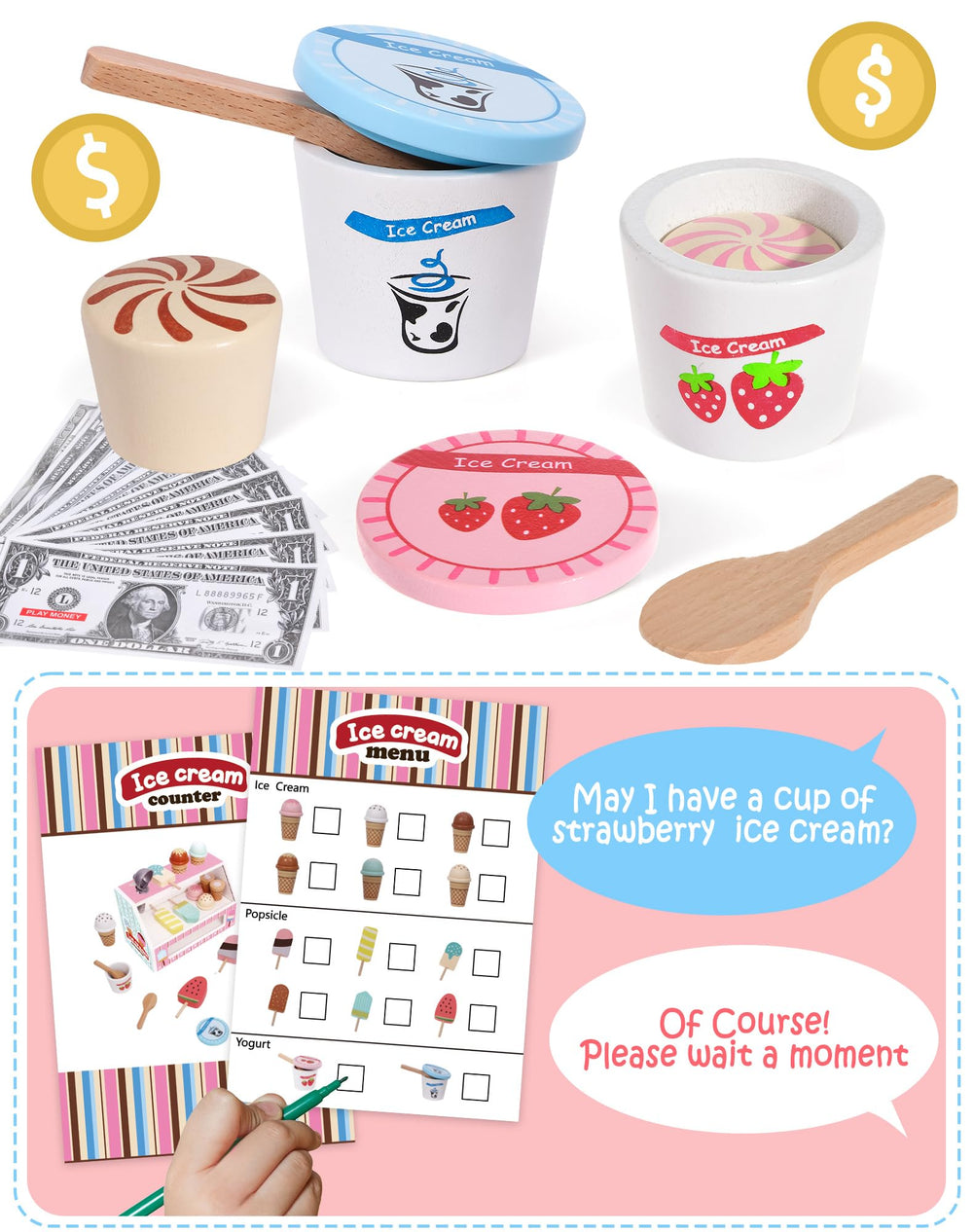 Toyssa wooden ice cream bars for creative snack-time role play.