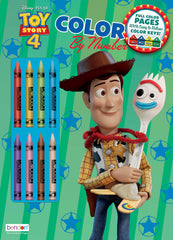 Toy Story 4 color-by-number book cover with attached crayons for kid-friendly art