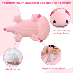 TOYSYM axolotl weighted plush close-up fabric, soft textiles and durable stitching for lasting use.
