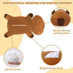 TOYSYM Capybara Pillow Plush in use for bedtime snuggles and calming moments.
