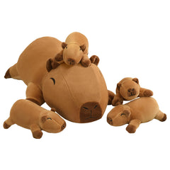 TOYSYM Capybara plush mommy with tummy opening for four removable babies, inviting cozy bedtime.