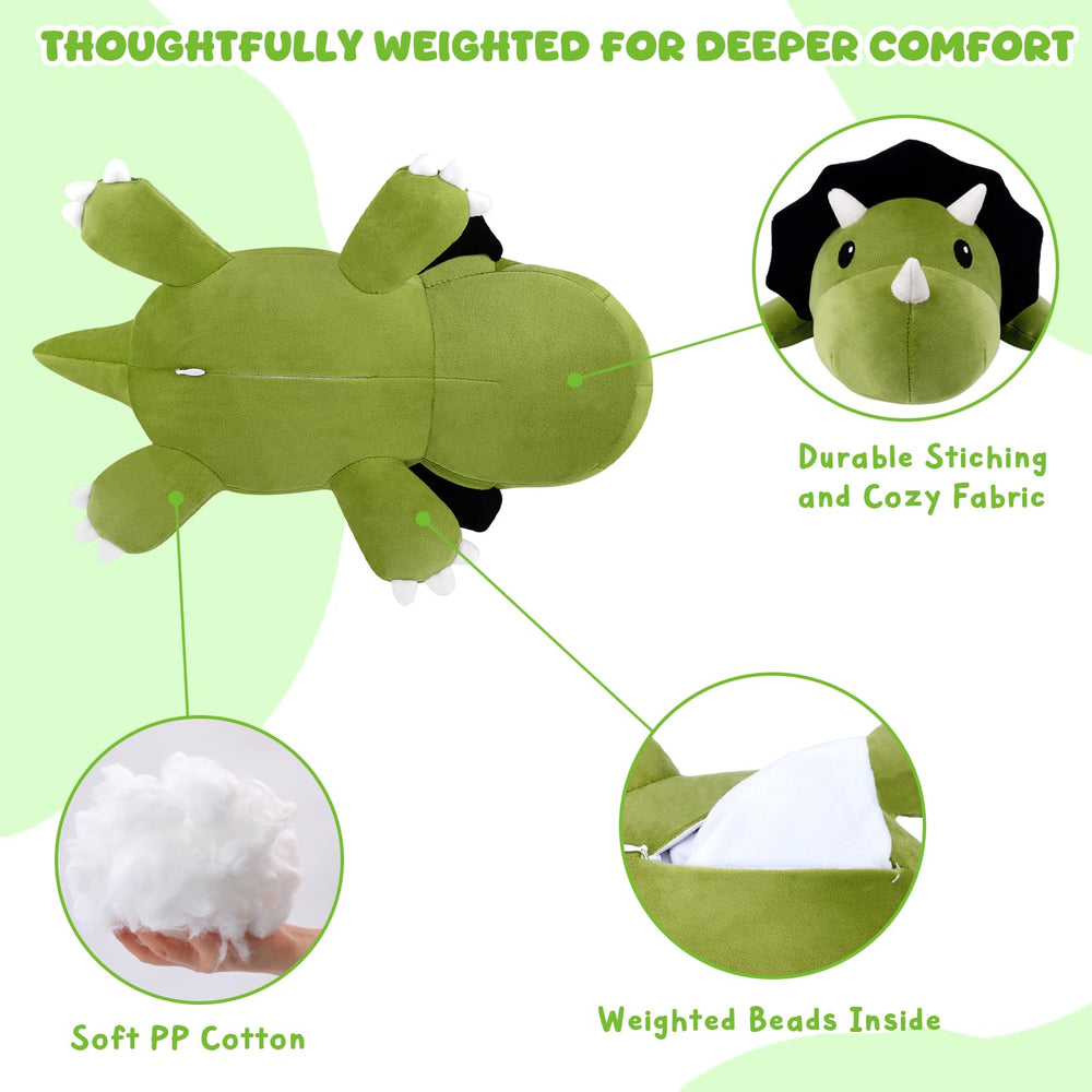 TOYSYM Triceratops weighted plush side view shows durable stitching