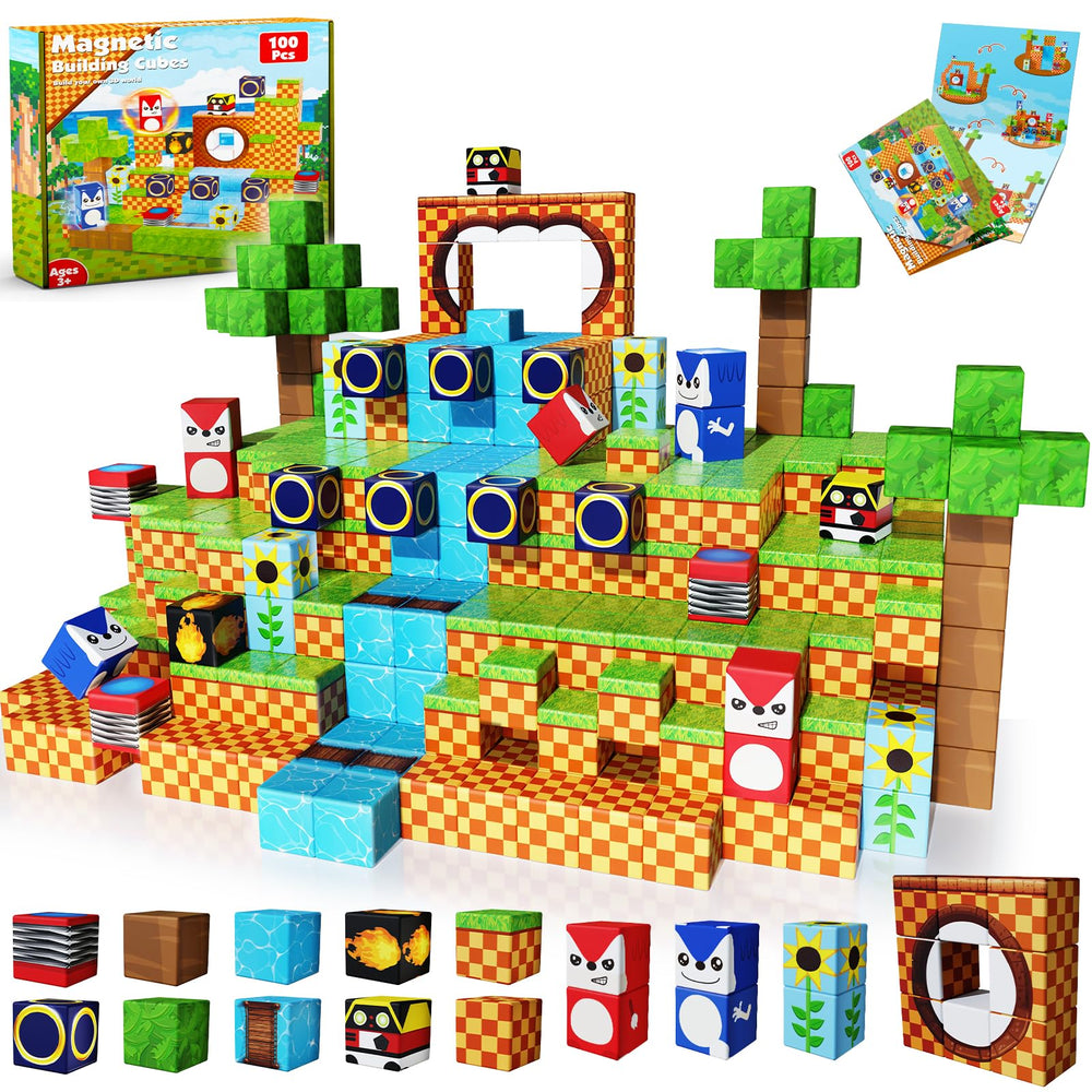 ToyUnited magnetic blocks 100pcs set on a table, durable and safe for imaginative building.