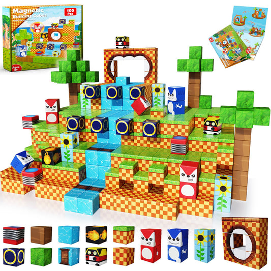 ToyUnited magnetic blocks 100pcs set on a table, durable and safe for imaginative building.