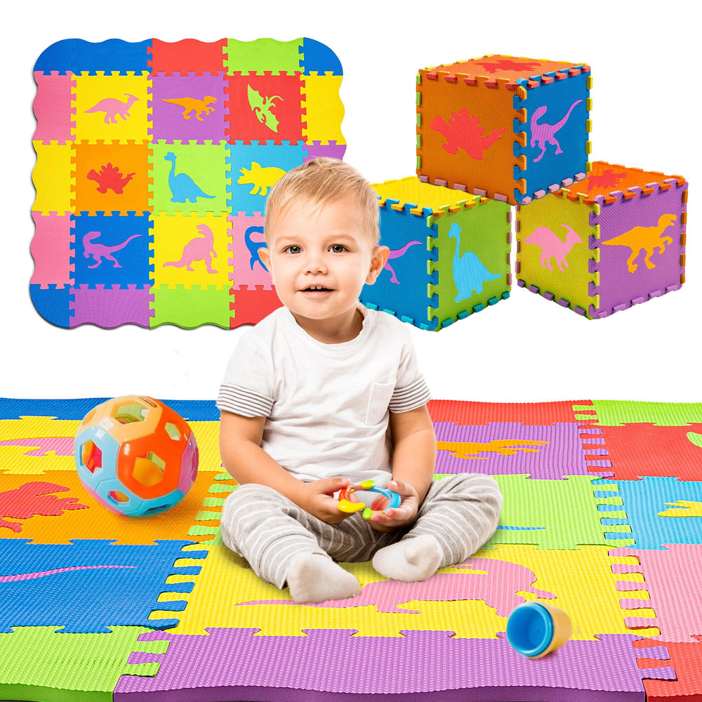 ToyVelt foam puzzle floor mat with colorful dinosaurs for safe crawling and play.