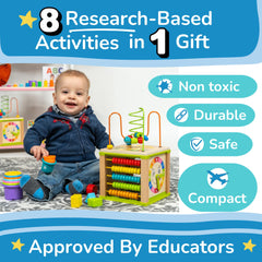 TOYVENTIVE wooden activity cube abacus supports early counting through hands-on interaction