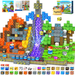 Toyvimo 200pc magnetic blocks forming a forest scene for imaginative play and hands-on learning.