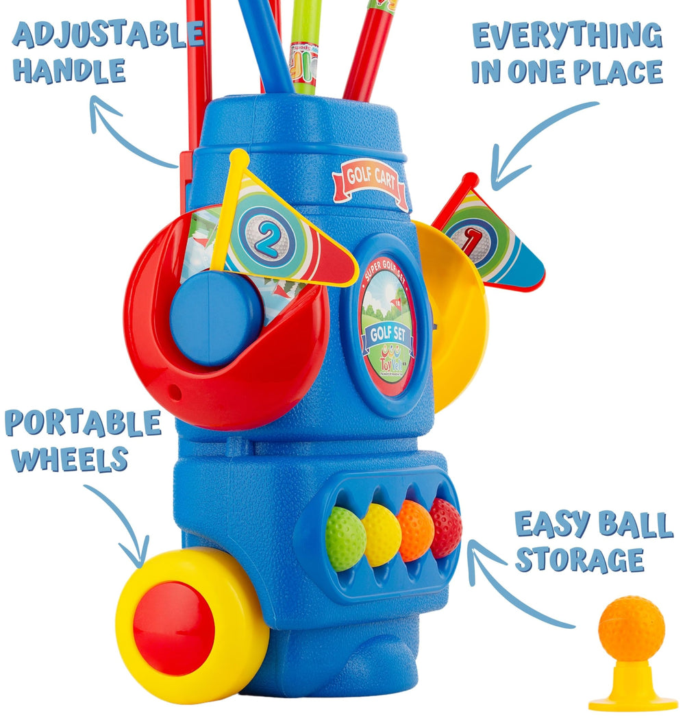 ToyVelt Toddler Golf Set blue putting mat for indoor precision