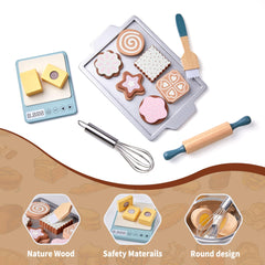 Toywoo wooden play food scale and sugar supporting counting and role-play tasks.