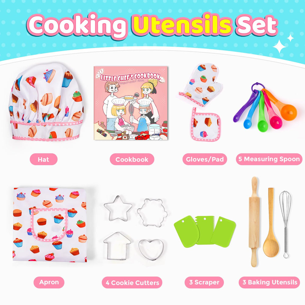 Toyze chef hat and apron set, perfect for role play and real kitchen tasks.