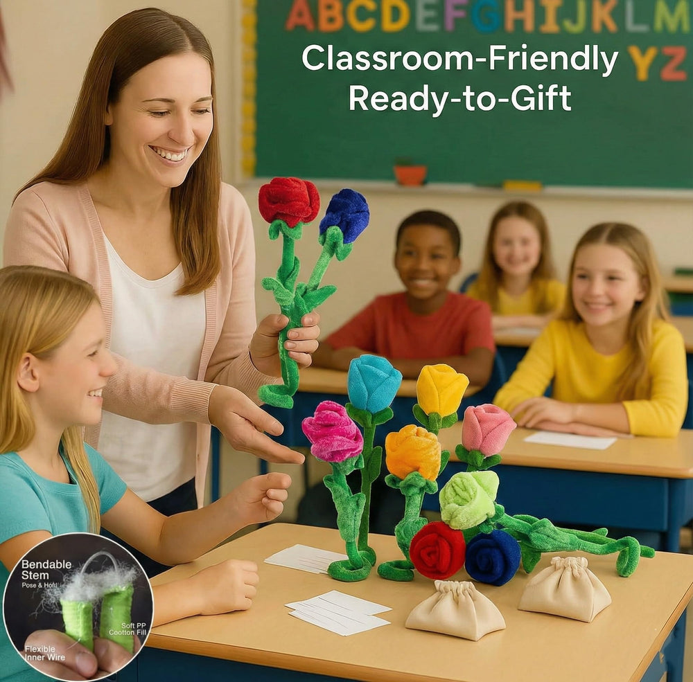 T play orange rose plush with adjustable stem for crafts and learning.