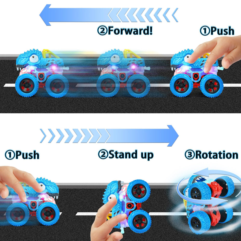 TQBYNJ dinosaur monster truck spin capturing 360-degree tricks for active kids.