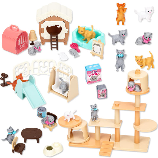 TQQFUN cat figurine playset with realistic textures for imaginative pretend play
