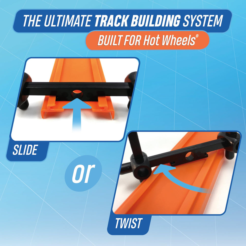 TrackJack hot wheels track layout demonstrates fast, channeled chases along compact paths.