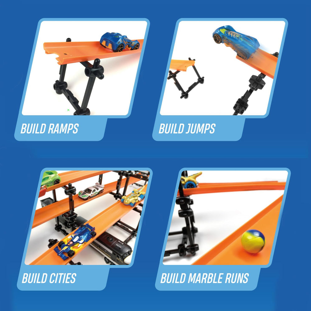 TrackJack marble run construction illustrates smooth ramps and continuous flows.