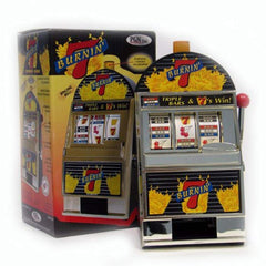 Trademark Poker Burning 7s slot bank with spinning reels, ideal for nostalgic desk decor and gifts.