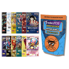 TraderzTCG One Piece TCG English booster bundle with four packs for strategic gameplay