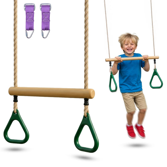 Trailblaze wooden trapeze bar for kids provides sturdy grip during active play