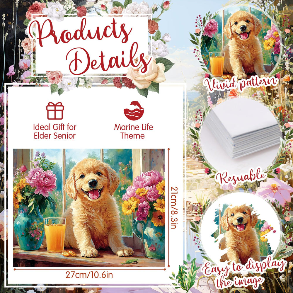 Trandraft dog and cat theme patterns engage seniors with familiar subjects.