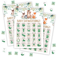 tranfvging baby shower bingo cards with playful patterns for group party fun.