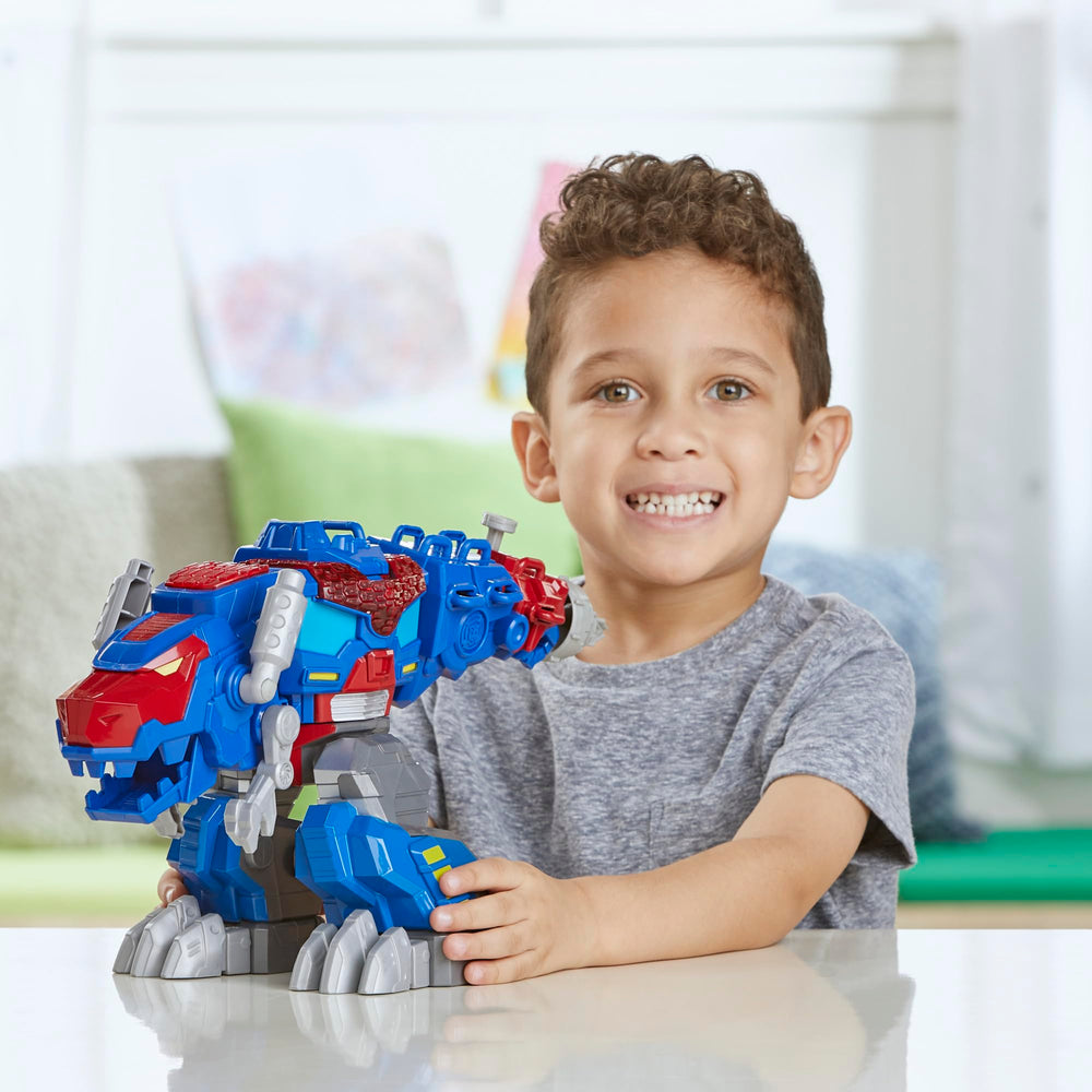 Transformers Dinobot Adventures Optimus Prime rescue drill spins in both modes.