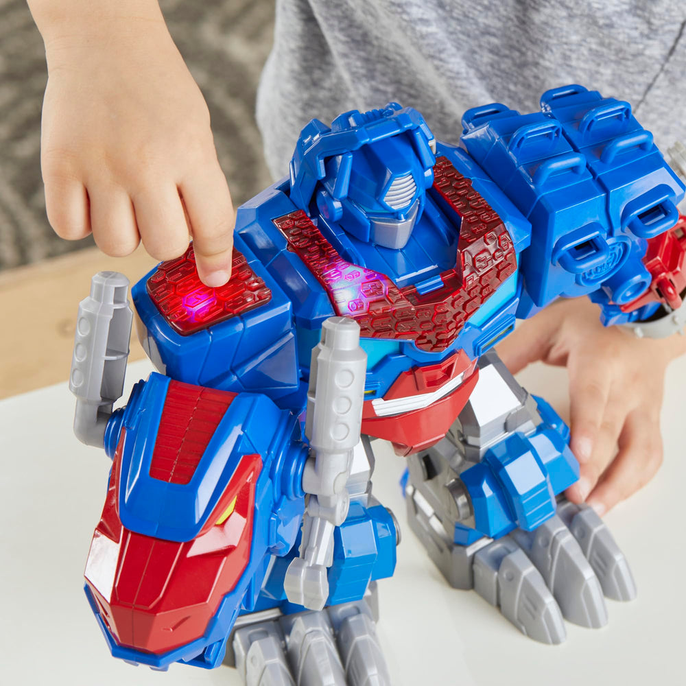 Transformers Dinobot Adventures Optimus Prime robot mode action for durable kid-friendly play sessions.