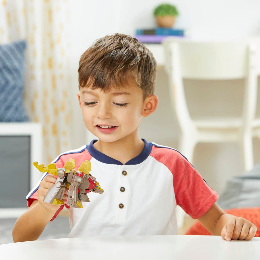 Transformers Dinobot Adventures packaging highlights recyclable design for simple setup.