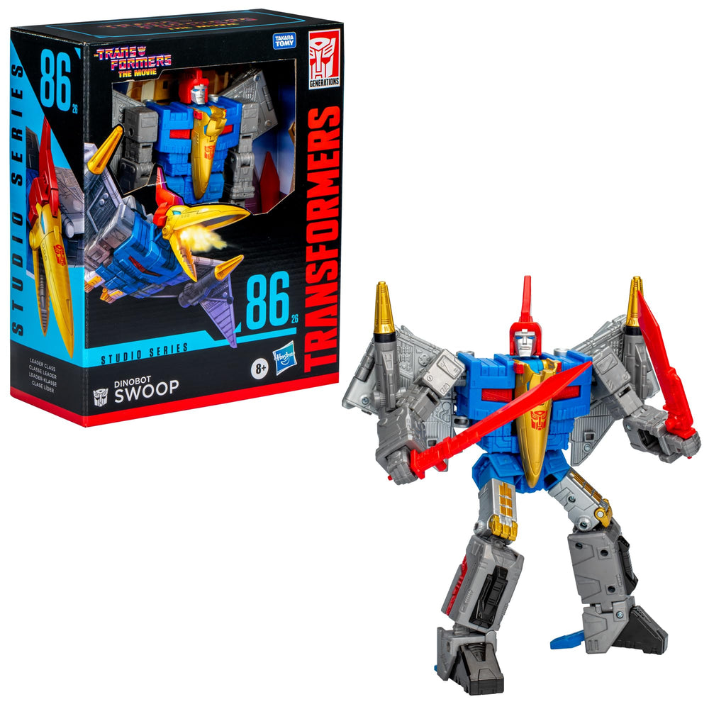 Transformers Dinobot Swoop with two blasters and two swords for versatile play.