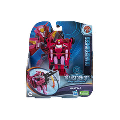 Transformers EarthSpark Elita-1 5-inch figure with attached blaster for battles.