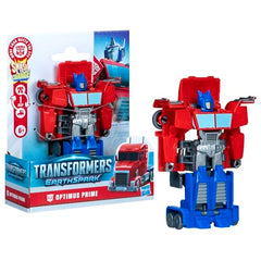 Transformers EarthSpark Optimus Prime packaging close-up with logos.