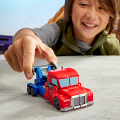Transformers EarthSpark Optimus Prime toy in a play-ready package.